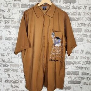 Blue Boy Shirt Mens 2XL Brown Embroidered‎ Graphic Hip Hop Streetwear Russia